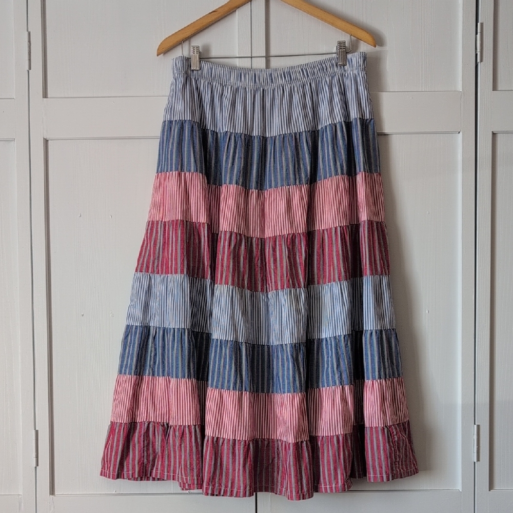 Vintage Bechamel A-Line Skirt Red White and Blue Colorblock Stripes Size Small
